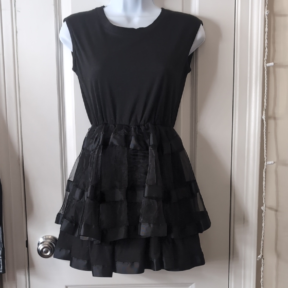 Elegant Black Layered Shirt/Mini Dress